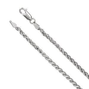 2.75mm 14k White Gold Solid D/C Wheat Chain Necklace, 20 Inch